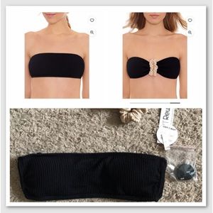 NEW Hit Rewind Junior's Crinkle Bandeau Bikini Swim Top & Scrunchy Black Size M